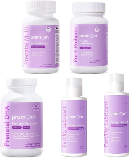 [BRSRAFAOAQIBACY7] Premom Multivitamin for Women + Prenatal DHA Fish Oil + Prenatal Pre & Probiotics + Personal Fertility Lubricant for Conception 2&4 Fl Oz
