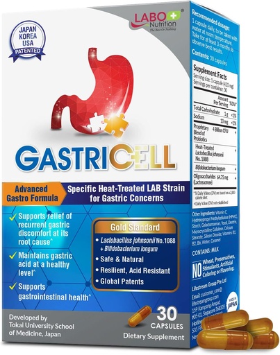 [BRSRMHACC4BRAE35] LABO Nutrition GASTRICELL - Acid Reflux, Heartburn, Recurring Gastric Discomfort, Natural Defence Against Gastric Distress 30 Capsules
