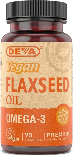 [BRSWIYYMOIFWCDLU] Deva Vegan Omega-3 Flaxseed Oil Supplement - 1000 MG Per Serving - Cold-Pressed & Unrefined - Fish Oil Alternative - with Omega-3 ALA - 90 Capsules, 1-Pack