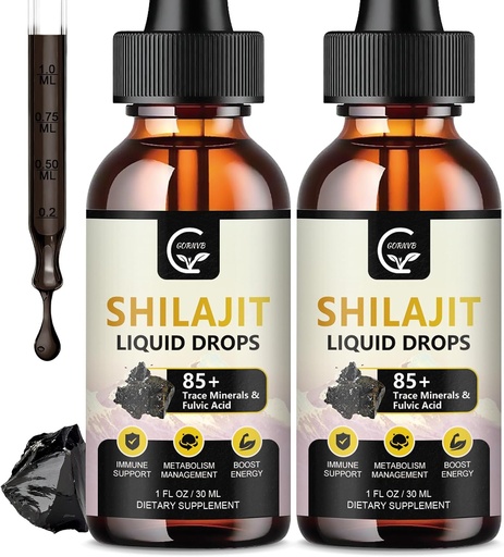 [BRSROCANAQOR6DTA] (2-Pack) Yüksək Potency Shilajit Pure Himalayan Organic Liquid Supplement, Kişilər və Qadınlar üçün Shilajit Cover Drop, Max Potency 85+ Enerji, Metabolizma və İmmune Support üçün Minerals & Fulvic Acid