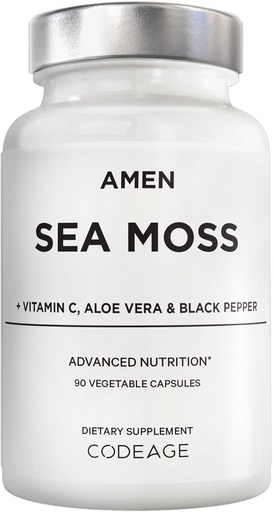 [BRSROYY2OIIG2ALA] Amen Sea Moss Supliment - 1000mg Organic Irish Sea Moss, Bladderwrack, Bredock - Vitamina C, Aloe Vera, Black Pepper - Superfood Seaweed, Vitamine, Minerale și Antioxidanți - Non-GMO - 90 capsule
