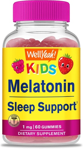[BRSW2HYDBYCQO3A3] WellYeah Kids Melatonin Gummies 1 mg - Drug-Free Sleep Aid Gummy Supplement, Sleep Support for Kids - Gluten Free, Gelatin Free, Non GMO, Vegetarian - Natural Sourced Flavor - 60 Gummies