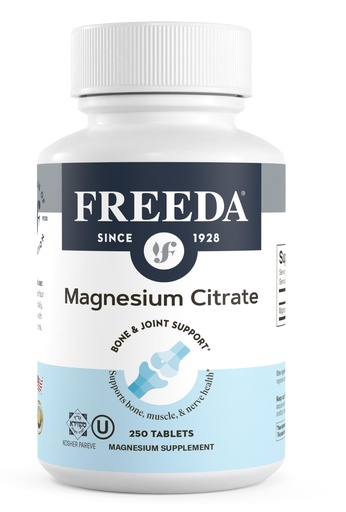 [BRSWIYIKBUJQE3A3] Freeda Magnesium Citrate 400mg Per Serving - High-Absorption Magnesium Citrate Tablets - Essential Mineral for Nerve & Bone Health - Vegan, Kosher, Gluten-Free Magnesium Supplement (250 Ct)