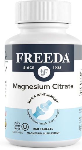 [BRSWIYIKBUJQE3A3] Freeda Magneziu Citrate 400mg Per Servire - Citrate de Magneziu de mare absorbţie Tablete - Minerale esenţiale pentru sănătatea nervoasă şi osoasă - Vegan, Kosher, Supliment de magneziu fără gluten (250 Ct)