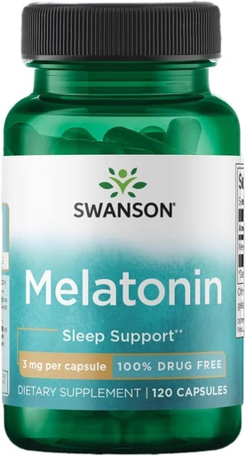 [BRSWIYI2DMDR2CLG] Swanson Melatonin - Herbal Supplement - Sleep and Relaxation - (120 Capsules, 3mg Each)