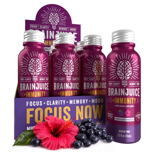 [BRSW2HY2DN6Q4YIV] BrainJuice Brain Support Shot, Gluten Free Supplement Shots for Energy & Focus, Healthy Drinks with Alpha GPC, Vitamin B, 2.5 fl oz, 12 Pack (Huckleberry Hibiscus)