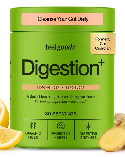 [BRSRAZICBEBBM332] Feel Goods Digestion+, Gut Health, Organic Fiber & Probiotic Drink Mix, Digestive Enzymes for Bloating Relief, Gut Cleanse - Gut Guardian Fiber with Prebiotics - Zero Sugar, 30 Count