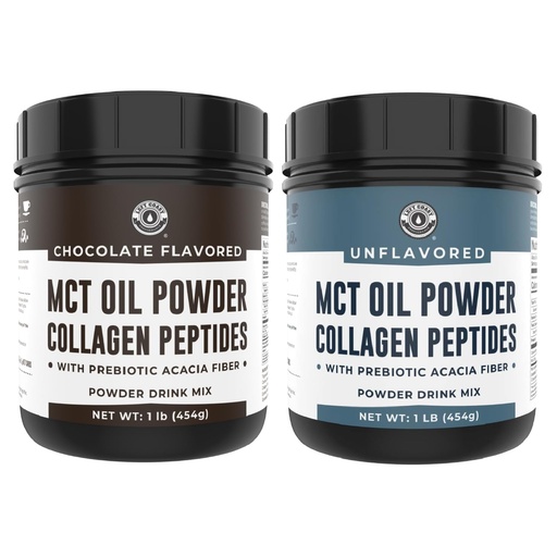 [BRSRA2QCOB4AE2DP] Left Coast Performance Chocolate MCT Oil Powder & Collagen Peptides, 1lb + Unflavored MCT Oil Powder & Collagen Peptides, 1lb