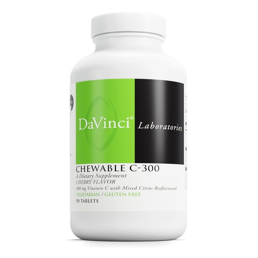 [BRSWYFALARYBY23U] DaVinci Labs Chewable C-300 - Vitamin C Supplement to Support Immune Health, Cholesterol and Collagen Production - With Vitamin C, Pectin and More - Gluten-Free - Cherry Flavor - 90 Vegetarian Tablets