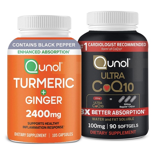 [BRSROGAOCMJR4DQU] Qunol CoQ10 & Turmeric: Turmeric Curcumin, 2400mg, 105 Capsules & Ultra CoQ10 100mg, 90 Softgels