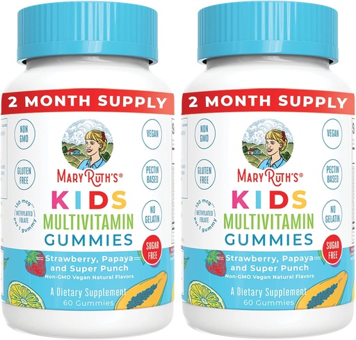[BRSRMZLRO4NWCELK] MaryRuth Organics Kids Multivitamin Gummies | 2 Month Supply | Sugar Free | Kids & Toddlers Ages 2+ | Essential Vitamins C, D3, Zinc | 60 Count | 2 Pack