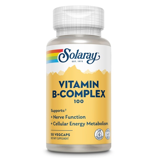 [BRSWIYT3OMAQ4AY3] SOLARAY Vitamin B Complex 100mg - Cellular Energy, Nerve and Heart Health Support - Supplies All 8 B Complex Vitamins - Vitamin B12, B1, B2, B3, B6, Niacin, Folic Acid and Biotin - Vegan, 50 Servings