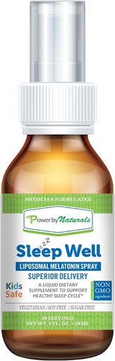 [BRSWGAQHOJYWMF3J] Power By Naturals - Sleep Well - Liposomal Melatonin Spray - 3 Milligrams of Melatonin for Kids and Adults, 30 Servings