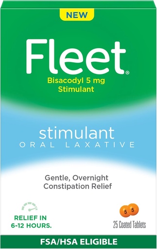 [BRSRAZAOCQNRMGQ6] Fleet Oral Laxative Tablety pro noční zácpu Relief pro dospělé, Stimulant Laxative, 25 Počet