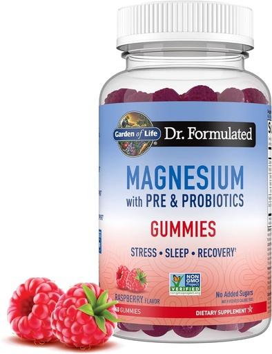 [BRSW2GIKBYIQYALL] Tuin van het leven Magnesium Citrate Supplement Gummies met Prebiotica & Probiotica voor Stress, Slaap & Recovery - Veganistisch, Glutenvrij, Kosher, Niet-GMO, Geen toegevoegde suiker, Framboos smaak, 60 Tellen