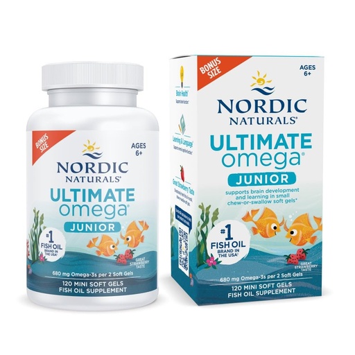 [BRSWGBDQBUJQY3TD] Nordic Naturals Ultimate Omega Jr., Strawberry - 120 Mini Soft Gels - 680 Total Omega-3s with EPA & DHA - Brain Health, Mood, Learning - Non-GMO - 60 Servings