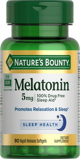 [BRSWIZDYAQCWAE36] Nature's Bounty Melatonin, 100% Drug Free Sleep Aid, Dietary Supplement, Promotes Relaxation and Sleep Health, 5mg, 90 Softgels (Pack of 1)
