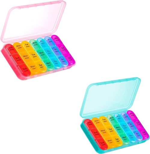 [BRSROZQFCAJRQADJ] ASprink Pink och Cyan Pill Organizer 3 gånger om dagen - Veckovis Pill Box 3 gånger om dagen - Daglig Pill Box 7 Day Medicine Organizer, Stor Pill Case Pill Box 3 gånger om dagen, Travel Pill Organizer