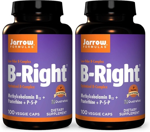 [BRSWIYYPOMNWGYLA] Jarrow Formulas B-Right - 100 Veggie Caps, Pack of 2 - Low-Odor Vitamin B-Complex Formula - Energy & Metabolism Support - Promotes Brain, Heart & Cardiovascular Health - 100 Count (Pack of 2)