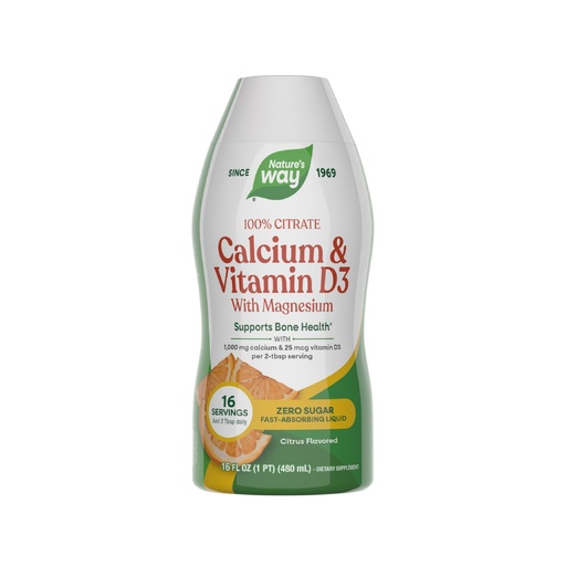 [BRSWIGD2A4DAGHI3] Nature's Way Calcium & Vitamin D3 with Magnesium Liquid Supplement, Calcium & Vitamin D Supplement, Supports Bone Health*, Fast-Absorbing Liquid, Gluten Free, Citrus Flavored, 16 Fl Oz (Pkg May Vary)