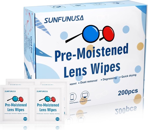 [BRSROEIBBZ4B4FIV] 200 Count Lens Cleaning Wipes-Pre-Moistened Individually Wrapped Eyeglass Wipes Optical Screen Cleaner Streak Free Fast Drying
