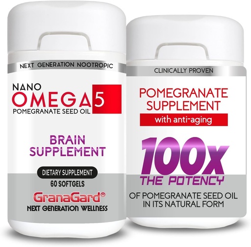 [BRSROGADDF6GC3Q6] Nano Pomegranate Supplement CLINICALLY Proven (2-Month Supply) Brain Supplements with Anti Aging, Memory Pills, Omega 5 Pomegranate Supplement, 2 Bottles 60ct Each
