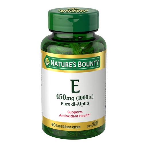 [BRSWIYAYBYFWC3TO] Nature's Bounty Vitamin E 1000 IU Softgels, Supports Antioxidant Health & Immune System, 1 Serving per Day, No Gluten, 60 Softgels (Pack of 1)