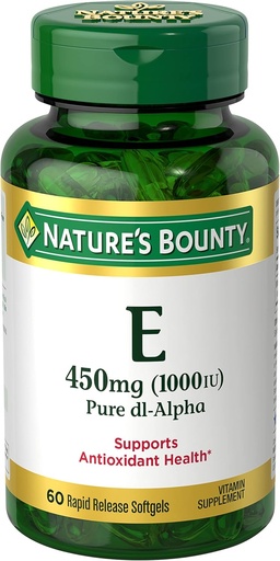 [BRSWIYAYBYFWC3TO] Nature's Bounty Vitamin E 1000 IU Softgels, podporuje Antioxidant Health & Immune System, 1 Serving per day, No Gluten, 60 Softgels (Pack of 1)