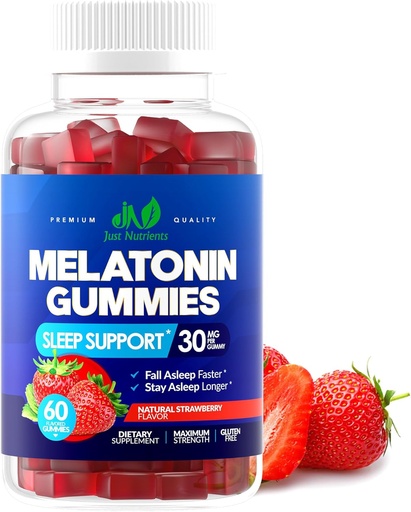 [BRSROZD7PMOQ4DYZ] Melatonin 30mg Gummies para adultos (60 porcións) - Soporte de sono de alta potencia con 30mg de Melatonin Per Gummy - Gluten-Free, Sugar-Free, Non-GMO, 100% Vegetarian, Strawberry Flavor - 60 Gummies