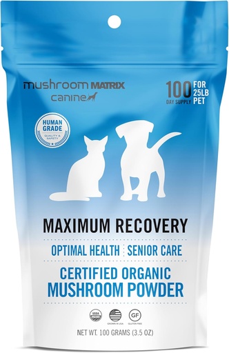 [BRSWKFQZCQDBSALM] Om Mushroom Matrix Pet - Canine | Maximum Recovery | USA Grown Human-Grade Organic Mushroom Powder Pet Supplement | Optimal Health & Senior Care for Dogs & Cats | 100 Grams, 3.5 oz