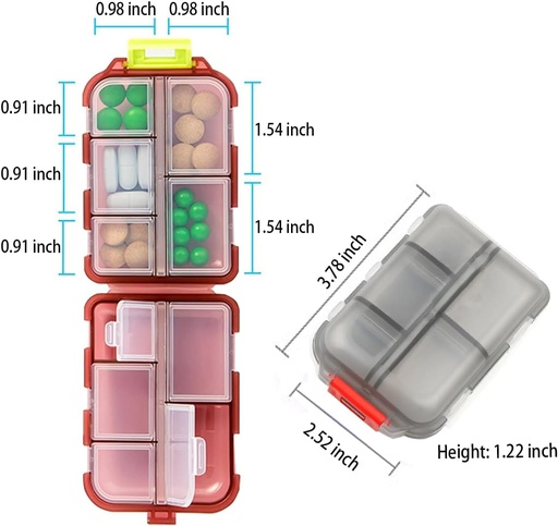 [BRSRA2Y2C4MGMELB] Weekly Travel Pill Organizer Box, 10 Compartments Small Fold Medicine Case Holder, Daily AM PM Morning Night Pocket Travel Capsule Dispenser for Vitamin, Fish Oil, Supplement, Tablet, Grey