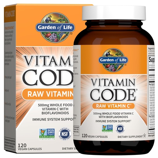[BRSWI23RCZ4QOYLO] Garden of Life Vitamin Code Raw Vitamin C - 120 Capsules, 500mg Whole Food Vitamin C Capsules + Fruit & Veggie Blend & Probiotics, Supplements for Adults, Vegan, Gluten Free