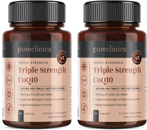 [BRSWKZY3CEMQOA3A] pureclinica Fermented CoQ10 300mg x 180 Tablets (2 Bottles of 90 Tablets) - 6 Months Supply. Non GMO, USP Grade. with Added Vitamin C & Black Pepper Extract for Absorption.