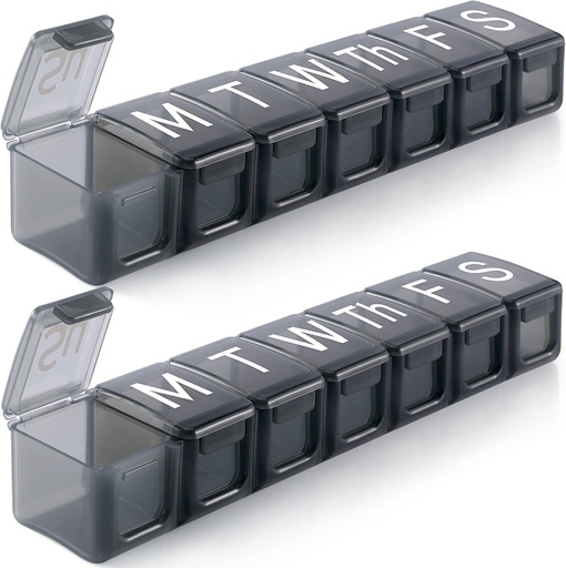[BRSWYBQ6CEJR42Y3] 2 Pack Extra Large Weekly Pill Organizer, BPA Free Pill Box 7 Day with XL Fish Oils, Travel Friendly Medicine Organizer Pill Case for Vitamins, Supplements