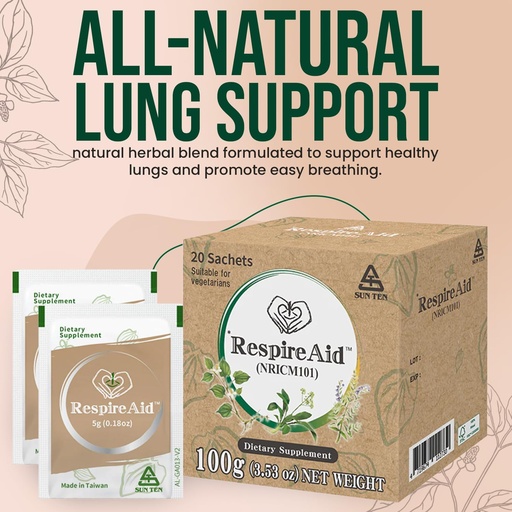 [BRSWYBQYB4OQIFDX] SUNTEN RespireAidTM All-Natural Lung Cleanse " Detox. Contains Natural Herbal Properties to Support Healthy Lung Function " Breathing. 100g (20 sachets); 5g per Sachet