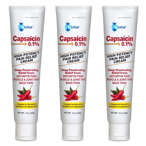 [BRSW2CY7CAHQIDTO] Globe (3 Pack) Capsaicin 0.1% High Potency Pain Relief Cream, Unscented (2 oz) Deep Penetrating Relief from: Arthritis, Muscle, Joint and Back Pain