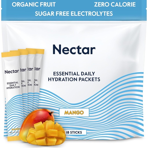 [BRSROBT7O4NGOGTA] Nectar Hydration Packets - Electrolytes Powder Packets - Sugar Free & 0 Calorie - Dehydration Relief & Rapid Rehydration 용 유기 과일 액체 매일 IV Hydrate 스틱 (망고 18 팩)