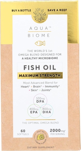 [BRSWGAIHAQNWO3AZ] Enzymedica Aqua Biome, Maximum Strength, Lemon, Omega 3 Fish Oil, 60 Softgels