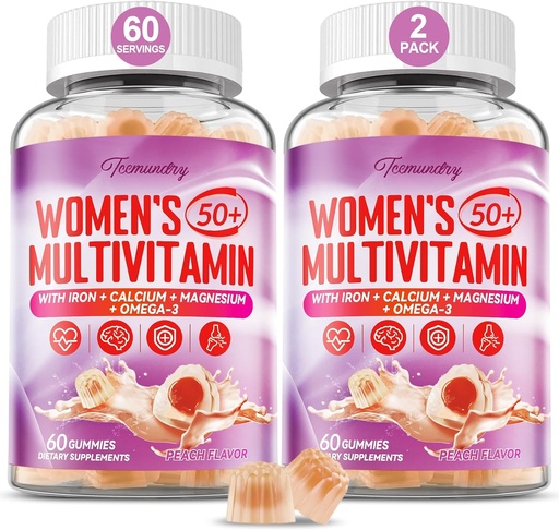 [BRSRAFAOAUHGY3TH] Multivitamin Gummies for Women 50 Plus - with Omega 3, Coenzyme Q10, Iron, Calcium, Zinc, Vitamin A, C, D3, E, K2, B Complex, Folate - Multi Vitamins ' Minerals for Energy, Beauty, Immune, Sugar Free