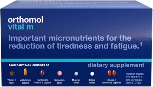 [BRSWGAQCOYBQ2ELK] Orthomol Vital M Tablet Packets, Heren Multivitamine, 30-dagen Supply, Vitaminen A, B, C, D, E, K, Jodium, Omega-3
