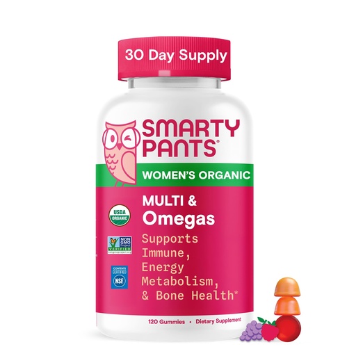 [BRSROCY5OEFWCCTA] SmartyPants Organic Women's Multivitamin Gummies: Biotin, Methylfolate, Omega 3 (ALA), Vitamin D3, C, Vitamin B12, B6, A, K & Zinc, Inositol, Gluten Free, Vegetarian, 120 Count (30 Day Supply)