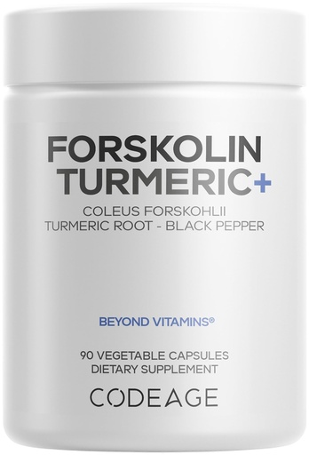 [BRSWGFACDJYBODL2] Codeage Forskolin, Pure Forskolin Coleus + Organic Turmeric Root Powder, 95% Curcuminoids + Bioperine Black Pepper - 20% Standardized Coleus Forskohlii Supplement - Non-GMO - 90 Capsules