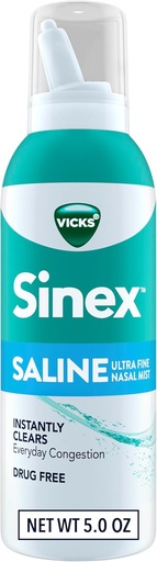 [BRSWYBTYCAPQ2CDF] Vicks Sinex Saline Nasal Spray, Drug Free Ultra Fine Mist, Clear Everyday Sinus Congestion Fast, Clear Mucus from a Cold or Allergy, Daily Use 5.0 fl oz
