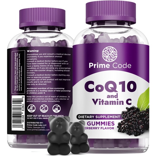 [BRSROBI7C4OQYYLO] Prime Code CoQ10 Gummies 200mg with Vitamin C – Coenzyme Q10 Antioxidant Supplement for Cellular Energy Support – Easy-to-Take Vegan Gummies for Adults – 60 Count