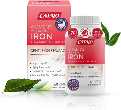 [BRSRAHA5BYPQ4GT2] CATALO Iron Supplement for Women with Organic Curry Leaf - Gentle, High Absorption, Vegetarian-Friendly, Stomach-Easy Formula - 60 Tablets