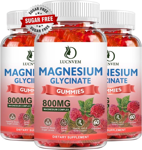 [BRSROHAODMIWGFDB] Sugar Free Magnesium Glycinate Gummies, 500mg Magnesium Glycinate with 200mg Magnesium Malate, Taurate, Oxide, COQ10, Vitamin B6 and D3, Relaxation, Calm Mood, 60 Raspberry Gummies(3 Pack)
