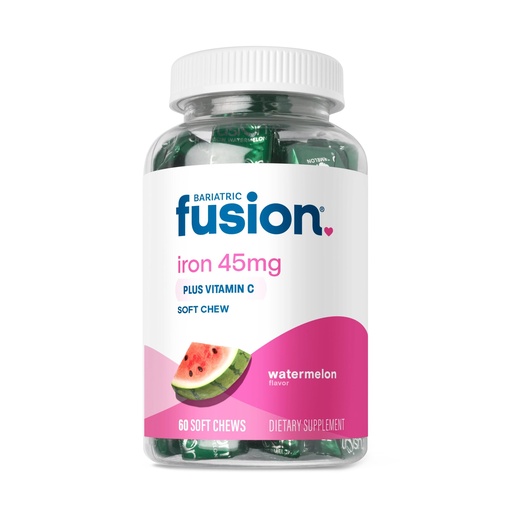 [BRSW22QPA4CQ4E3G] Bariatric Fusion Iron Supplement for Women Anemia | Chewable Iron with Vitamin C | Watermelon Flavored Soft Chew | Gentle on Stomach Ferrous Fumarate for Women and Men | Gluten Free | 60 Count