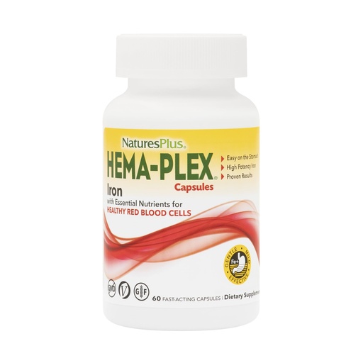 [BRSWKZYYOAFRW3I3] NaturesPlus Hema-Plex Iron - 60 Fast-Acting Capsules - 85 mg Chelated Iron + Vitamin C & Bioflavonoids for Healthy Red Blood Cells - Vegan, Gluten Free - 30 Servings