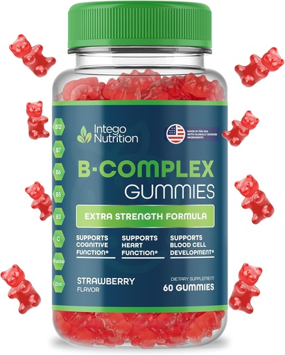 [BRSWGAQ6BUHAMGY3] Vitamin B Complex Gummis für Erwachsene, B Complex Vitamin Supplement für Frauen und Männer, B Vitamine Complex Gummis für Energie und Gehirn Gesundheit, natürliche Erdbeeren Geschmack, 60 Zähler