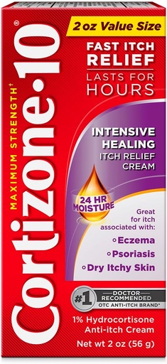 [BRSROHY7DIIWED3D] Kortizone- 10 Maximální síla intenzivní hojení Itch Relief Cream, 1% Hydrokortizon, Fast- acting, Anti- Itch Cream for Bug Bites, Rash, Eczema, Psoriasis, Poison Ivy, Oak, Sumac & More, 2 oz